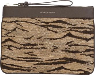 Elisabetta Franchi Tiger-Stripe Clutch - Dames - Clutches - Bruin - ONE Size - Polyester - Tassen