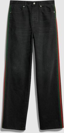 Gucci Cotton Denim Pants With Web Insert, Size 28, Black