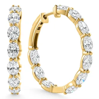 Pompeii3 6Ct TW Oval Diamond Inside Outside Hoops Vault Lock 14k Yellow Gold Lab Grown Size: 1 Tall