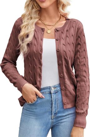 Grace Karin Womens Lightweight Cardigan Button Down Knitwear Sweater Tops Long Sleeve Cable Knit Shrugs Grey Pink M