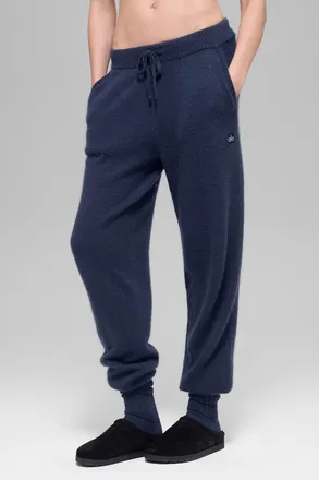 Alo | Wool Cashmere High-Waist New Class Jogger Pants in Navy Blue, Size: Medium