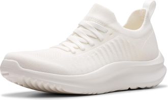 Clarks Womens Solevana Lace Sneaker, White Textile, 10 Wide