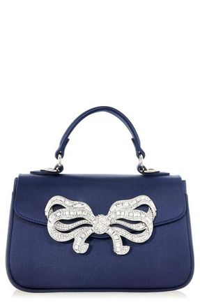 Judith Leiber Satin Bow Top Handle Bag in Silver Navy at Nordstrom