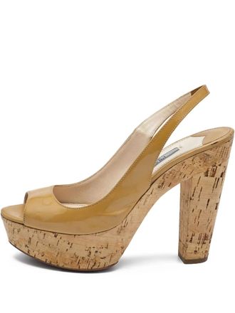 Prada 125mm platform peep-toe slingback pumps - women - Leather/Patent Leather/Leather - 36.5 - Neutrals