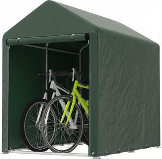 OUTSUNNY Carpa De Jard&iacute;n Exterior Para Herramientas Bicicletas 1,2x1,8x1,65 M, Con 2 Habitaciones, Puerta Enrollable, Impermeable, Anti-uv, Verde