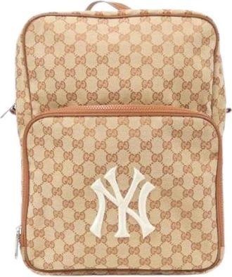 Gucci Pre-owned Backpacks, male, Beige, Size: ONE SIZE Pre-owned GG Canvas Backpack