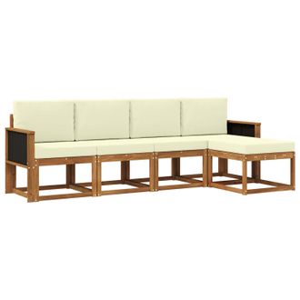 vidaXL Conjunto De Sof&aacute;s De Exterior 5 Pcs Natural Y Crema Poli&eacute;ster Vidaxl