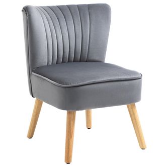 HOMCOM Velvet Accent Chair Occasional Tub Seat Padding Curved Back with Wood Frame Legs Home Furniture Grey | TJ Hughes Black