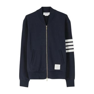 Thom Browne Zip-throughs, male, Blue, Size: XL 4 BAR Classic Loopback Bomber ZIP Through