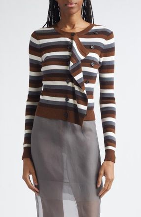 Monse Stripe Front Cascade Merino Wool Cardigan in Brown Multi at Nordstrom, Size X-Large
