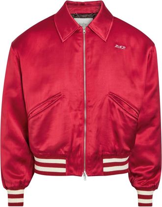 Second/Layer Aces Embroidered Satin Bomber Jacket - Red - 48 (IT48 / M)