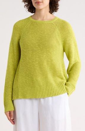 Eileen Fisher Raglan Sleeve Organic Linen & Organic Cotton Sweater in Chartreuse at Nordstrom Rack, Size X-Large