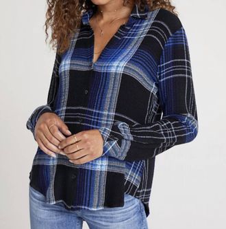Bella Dahl Flowy Button Down Cobalt Plaid