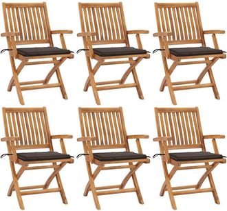 vidaXL Vidaxl - Sillas De Jard&iacute;n Plegables 6 Uds Madera Maciza Teca Con Cojines
