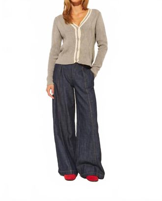 John & Jenn Jameson Sweater In Campus Grey W White Strpe