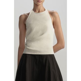 A.L.C. Sylvie Linen Blend Halter Top in Buttercream at Nordstrom, Size 10
