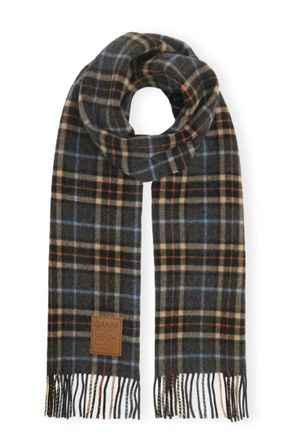 Ganni Womens Double Face Wool Check Scarf In Grey