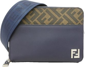 Fendi Khaki Navy Pvc Leather Shoulder Bag (Pre-Owned)