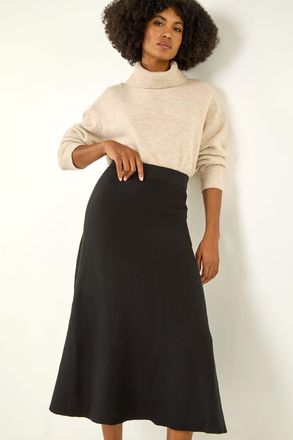 Roman Plain Elastic Waist Knitted A Line Midi Skirt