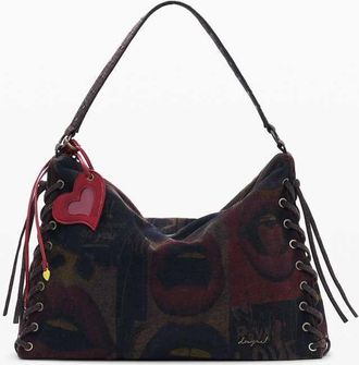 Desigual Borsa grande nera con stampa di graffiti-Multi