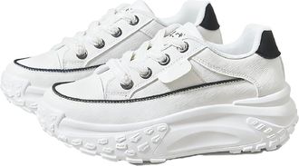 Generic Orthopedic Heightening Shoes, 1.8 Chunky Non Slip Leather Upper Lace up Sneakers Elevator Wide Toe Loafers for Women (White,7.5)