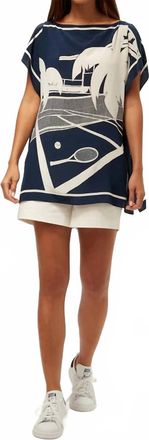 Trina Turk Rina Split-Sleeve Top In Ink/whitewash