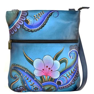 Anuschka Womens Womens Shoulder Slim Crossbody Bag Genuine Leather, Denim Paisley Floral, No Size US, Denim Paisley Floral, One Size