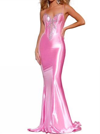 Jovani Illusion Sweetheart Embellished Gown In Pink