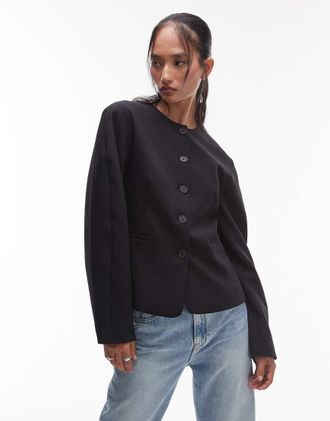 Topshop Blazer nero con maniche ovoidali