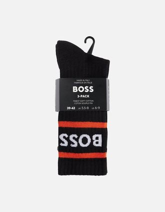 HUGO BOSS Mens Boss 3 Pack Rib Stripe Sport Socks - Black/White/Black - Size: 12/9/11.5/11/10.5/10/9.5