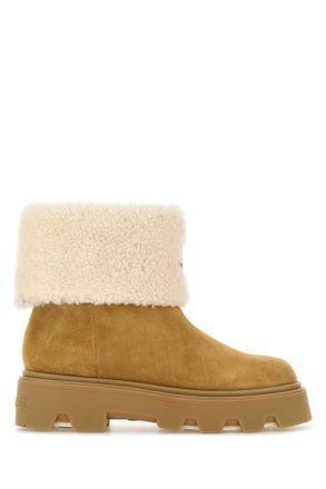 Moncler Camel Suede Aurea Ankle Boots