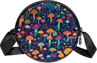 Generic Circle Crossbody Bag for Women, Mushroom Small Sling Bag Daypack with Zipper Adjustable Shoulder Straps Casual Ladies Girls Round Purse