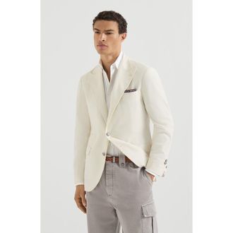 Brunello Cucinelli Sea Island cotton narrow wale corduroy deconstructed blazer with large peak lapels and metal buttons in Panama at Nordstrom, Size