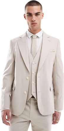 Asos Giacca da abito slim in misto lino color pietra-Neutro