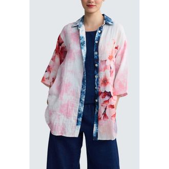 Luukaa D'Celli Rosalie Long Printed Muslin Shirt in Sakura at Nordstrom, Size Large/x-Large