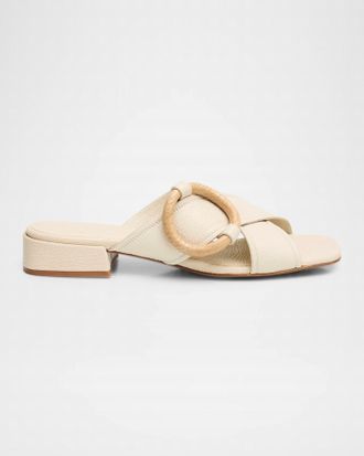 Pedro Garcia Womens Edem Leather Slide Sandals In Ivory Peti