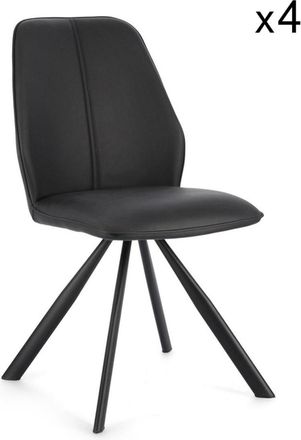 Konte Design Lote de 4 sillas de polipiel negra y patas de acero negro