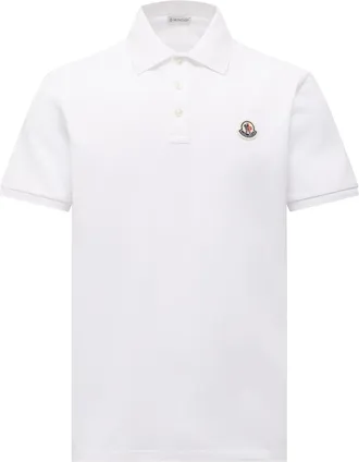 Moncler Moncler Logo Patch Cotton Piquet Polo Shirt, Men, White, Size: 3xl