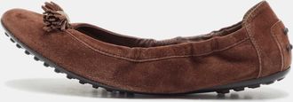Tod's Tods Dark Brown Suede Scrunch Ballet Flats