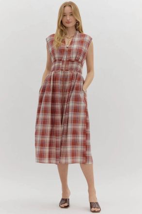 Entro Autumn Tide Smocked Dress In Red Rust