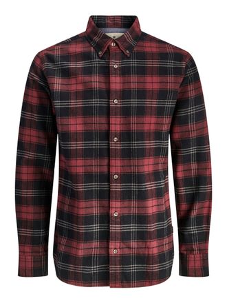 Jack & Jones Langarmhemd JACK & JONES JPRBLUBARKLEY FLANNEL X-MAS L/S SHIRT CH, Herren, Gr. XS, N-Gr, port, Web, Obermaterial: 100% Baumwolle, kariert, regular fit