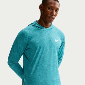 Nike Mens Swim Hydroguard Essential Dri-FIT UV Long Sleeve Hooded Top in Green | NESSB669-385