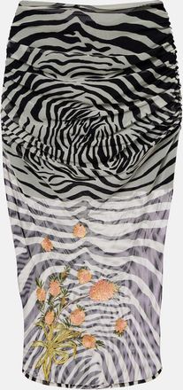 Blumarine Printed sheer mesh midi skirt