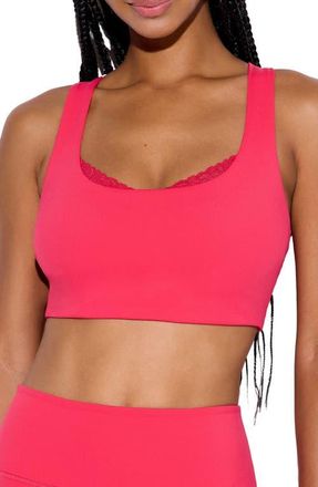 Spiritual Gangster Harmony Lace Trim Racerback Sports Bra in Passion Flower at Nordstrom, Size X-Large