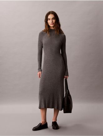 Calvin Klein Womens Turtleneck Midi Dress - Grey - XL