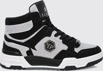 Philipp Plein Hexagon High-Top Leather Trainers with Crystal Application