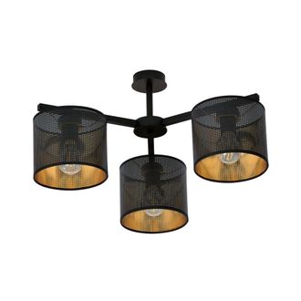 Wonderlamp Plaf&oacute;n de techo con 3 pantallas cil&iacute;ndricas negro e interior dorado