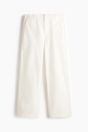 H&M Relaxed Fit Twill Trousers in White at Nordstrom, Size 36