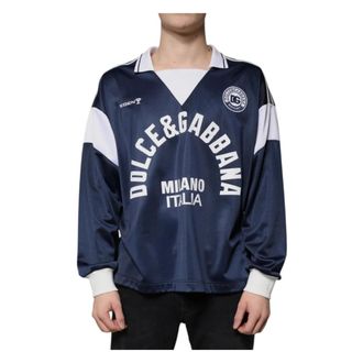 Dolce & Gabbana Sportswear, male, Blue, Size: M Blue White Milano Long Sleeve Jersey T-shirt