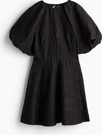 H&M Jacquardkleid mit Bindebändern im Rücken - Schwarz